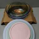 Pyrex Colors (3-Pack, Full Set) Sculpted Tinted Glass Mixing Bowls With Plastic Lids, Nesting Space Saving Set of Bowls For Prepping and Baking, 1.3QT, 2.3QT & 4.5Q, (Pink, Green, Blue), 3 Pack, Small/Medium/Large, With Lids