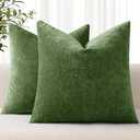 decorUhome Chenille Moss Green Throw Pillow Covers 20x20 Inch Set of 2, Decorative Soft Couch Pillow Covers Solid Dyed Accent Farmhouse Neutral Square Pillow Cases for Sofa