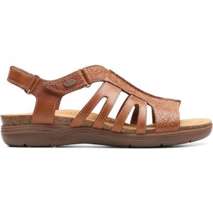 Clarks Women's April Belle Flat Sandal (9 Wide, Tan Leather)