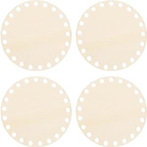 PATIKIL 4" Diameter Crochet Basket Bottom, 4Pcs Round Blank Crochet Knitting Wooden Base for DIY Craft Weaving Basket Making Supplies Home Decoration