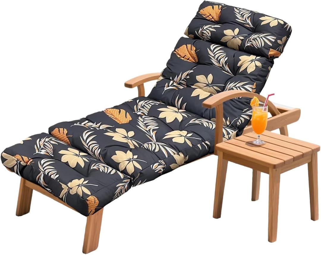 Outdoor Chaise Lounge Chair Cushion 75.1 x 23.6 x 4.7in, Waterproof Replacement Cotton Patio Thickened Pool Lounge Chair Cushion with Ties for Patio Outdoor Furniture, Autumn Leaves