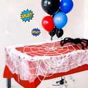 2 x Kinlop 9 Pcs Spider Party Table Decorations, 54 x 108 Inch Disposable Plastic Spider Tablecloth, Spiderweb, 6 Pcs Spiders and Cotton, Holiday Table Centerpieces Decor for Spiders Party Supplies