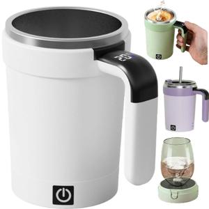 MeiAid 2026 Upgraded Automatic Magnetic Stirring Coffee Mug with Temperature Display & LeakProof Lid – Suitable for Office School Home (White)