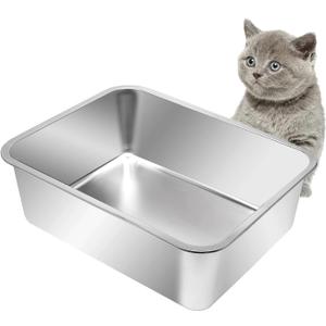 Kichwit Stainless Steel Cat Litter Box, Metal Cat Litter Pan, Kitten Litter Box Tray, Non Stick Smooth Surface (17.5" L x 13.5" W x 6" H)