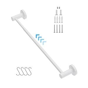 Adjustable 16 to 27.6 Inch Single Towel Bar, iMomwee Oil Rubbed White Finished Stainless Steel Bath Towel Holder, Wall Mounted Towel Rail for Bathroom Kitchen Washroom, 1" Diameter Towel Rod with Hook