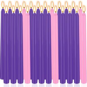24 Count Advent Candles, 10 Inch Purple and Pink Christmas Wreath Candles - 18 Purple & 6 Pink Complete 24-Day Advent Candle Set for Church, Home Decor, Long-Lasting Holiday Season Candle