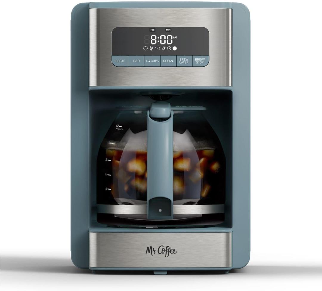 Mr. Coffee® 12 Cup Coffee Maker, Coffee Maker with Decaf Brew and Iced Coffee Brew Settings, Small Batch Setting for 1 to 4 Cups, Reflection