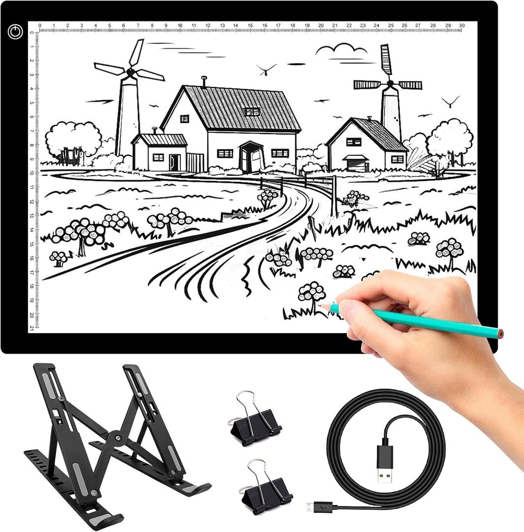 A4 LED Light Pad for Tracing, Adjustable Brightness Drawing Light Board forDiamond Painting, Vinyl Weeding, Sketching & Tattoo Transfer, USB PoweredEye-Care Light Box for Kids & Artists