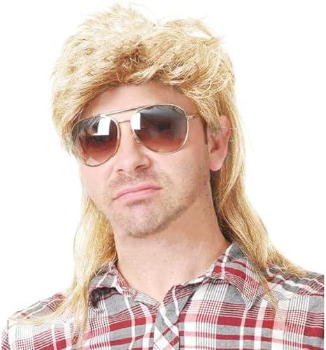 Swiking Mullet Wigs for Men Gold 70s 80s Curly Retro Disco Rocker Punk Fancy Natural Party Cosplay Costume Hair Halloween Men and Women Replacement Wig Full Wigs Unisex（Gold）