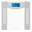 Taylor Weight Tracking Smart Scale for Body Weight with Bluetooth Sync, 400 lb Capacity, HSA/FSA Eligible, Glass & Metallic Silver Platform, Blue Backlit Display, Syncs with WeighSync App, Clear