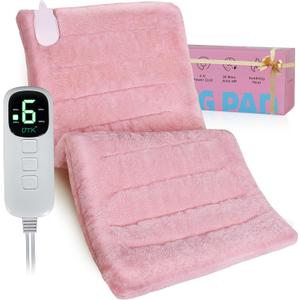 UTK XL Heating Pad for Back, Electric Heat Pad for Period Cramps Pain Relief, Soft Thicken Flannel Fabric Machine Washable, Birthday Gifts for Women Mom, 6 Heat Settings & Auto-Off, 12" x 24"(Pink)