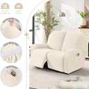 TAOCOCO Recliner Loveseat Slipcover, 6 Pieces Dual Recliner Sofa Covers for 2 Seat Dual Reclining Loveseat Couch, Stretch Soft Jacquard Pattern Furniture Protector with Elasticity (Beige White)