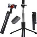 Portable Phone Stand,40 inch Selfie Stick with Remote and Singe Light Compatible for iPhone Android