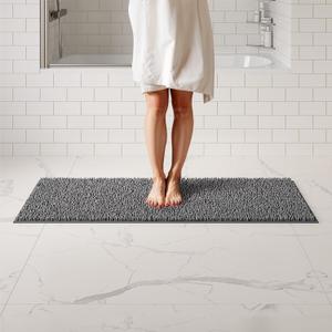 ITSOFT Plush Bathroom Rug 59x21, Absorbent Machine Washable Non Slip Chenille Bath Mats, Quick Dry Bathmat, Bath Rugs for Bath, Shower, Bedroom, or Door Mat, Charcoal Gray