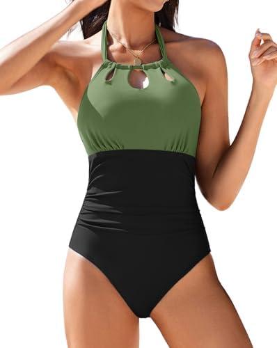 AI'MAGE Women One Piece Swimsuits Halter Neck Bathing Suit Tummy Control Swimwear Cutout Backless Swimming Suit Small