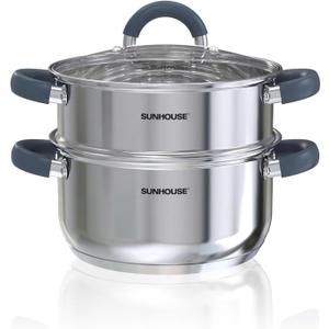 SUNHOUSE 3 Quarts Steamer Pots With Lid, 2-Tier Multipurpose Stainless Steel Steaming Pot Cookware With Stay-Cool Handles, Tri-ply Bottom, Compatible with All Cooktops