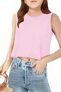 CharmWM Girls Summer Tank Tops Sleeveless Loose Fit Basic Shirts Cute Athletic Crew Neck Blouse Pink, 4-5