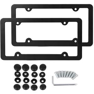 X AUTOHAUX 2 Pcs Aluminum Alloy Car 4 Hole License Plate Frame Holder W/Screw Caps - Black