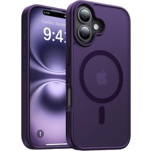 Magnetic for iPhone 16 Case, [Compatible with MagSafe][Military-Grade Drop Protection][Anti-Yellowing] Shockproof Protective Translucent Matte Cover for iPhone 16 Phone Case,Deep Purple