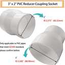 YSIL 2 Pcs 3" x 2" PVC Reducer Coupling Adapter Socket x Socket Pipe Fittings,Schedule 40 PVC DWV Pipe Slip Socket Connectors for House & Industrial Plumbing Connection,White