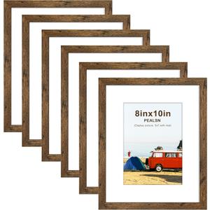 PEALSN 8x10 Picture Frame Set of 6, Display Pictures 5x7 with Mat or 8x10 Without Mat for Wall Mounting or Table Top Display, Photo Frames Collage for Wall Decor, Rustic Brown