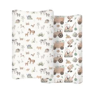 Changing Pad Cover for Baby Boys Girls 2 Pack, Fits Standard 3216 Changing Table Pads, Silky Breathable Stretch Knit, Machine Washable (Little Farm)