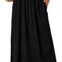 Vrtige Women's Casual Elastic High Waist Flowy Hem A Line Maxi Skirt with Pockets XL