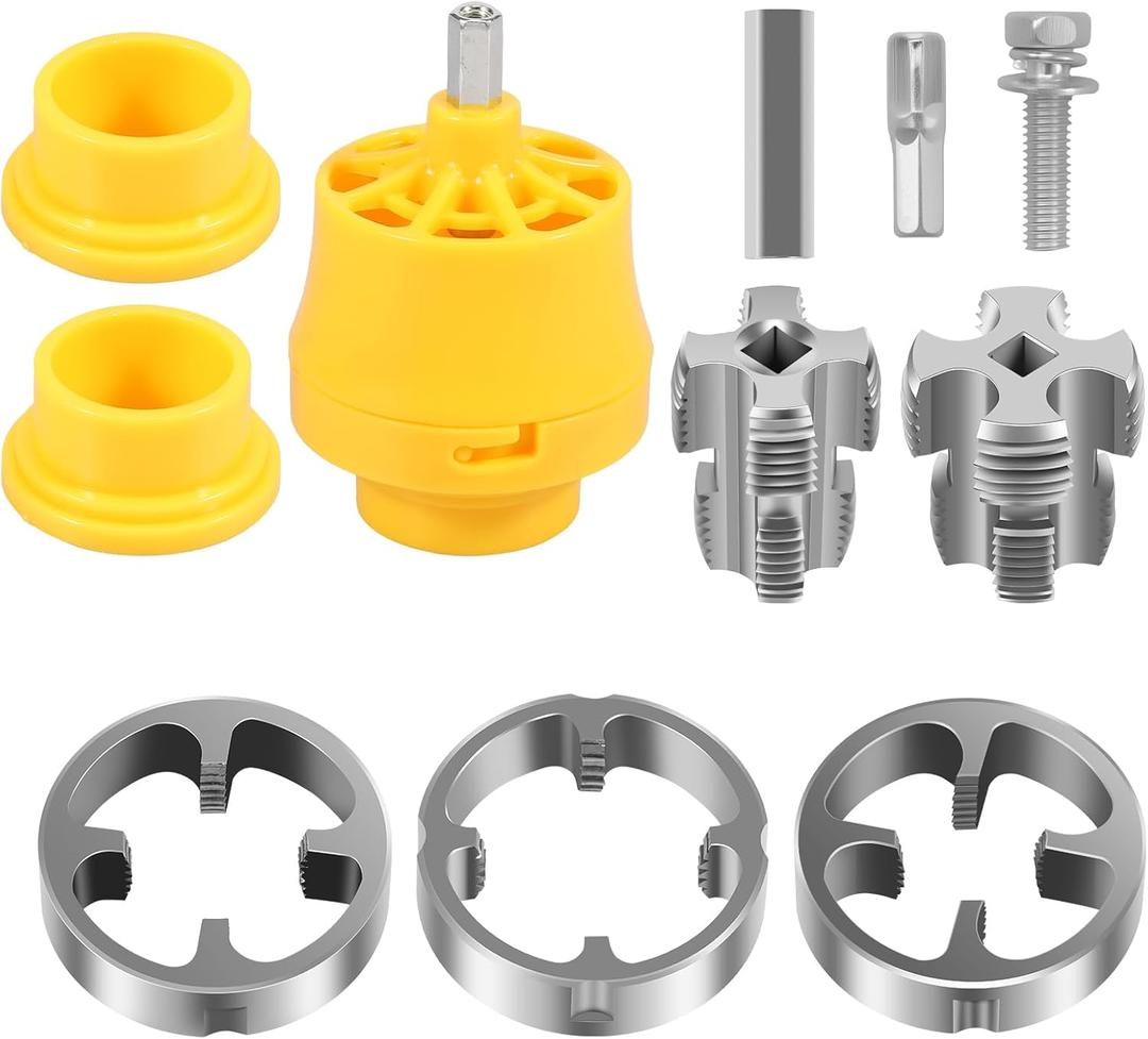 PVC Thread Maker Tool for Electric Drill, PVC Pipe Threader Set with 3 Dies (1/2", 3/4", and 1"), Plastic Pipe Tap Die Set, Reusable PVC Pipe Threading Plumbing Kit for Cutting & PVC Threading
