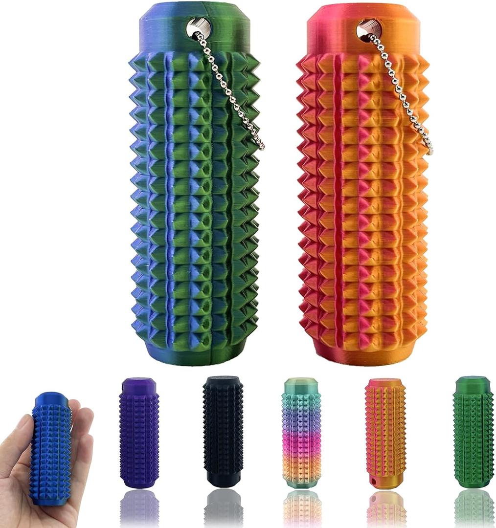 2PCS Little Ouchies Fidget, Portable Stim Tool, Pocket Mini Fidget Toy Pain Stim Fidget, 3D Printed Venting Key Pendant, Spiky Grippie Stim Keychain for Anxiety Relief Valentines Day Gift for Kids (Blue Green+red Gold)