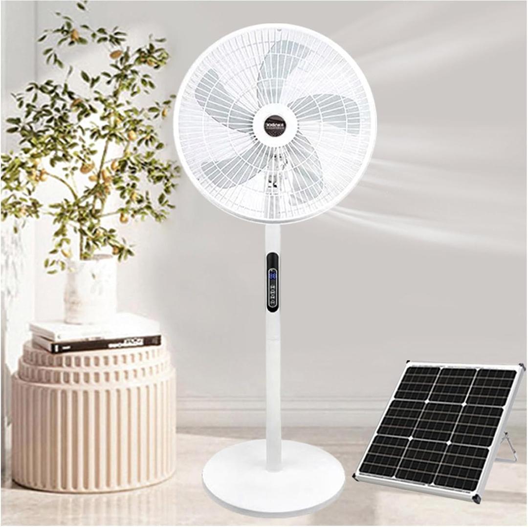 Portable Solar Fans 3 Speeds Floor Fan With Remote Control For Yard Patio Camping Oscillation Cooling Fans Adjustable Tilt(White)