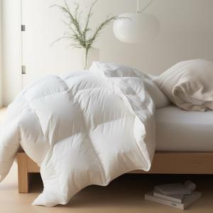 Maple&Stone Twin Feather Down Comforter All Season White Down Duvet Insert Ultra Soft 100% Cotton Cover Fluffy Twin Comforter 68 x 90 Inches
