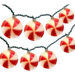 Bokoiuu 8.5FT Christmas Candy String Lights, Hanging Christmas String Lights with 10 Red White Round Candy Lights, Fairy Lights for Outdoor Party Birthday Bedroom Decor, Warm White