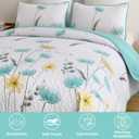 Dinjoy King Size Quilt Set Floral,3 Piece Aqua Farmhouse Bedding Set Lightweight Flower Bedspreads White Coverlet Bed Sets Cute Boho King Quilts for Summer All Season(110"x90")