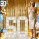 Pooqla 2.4FT Light Up Numbers for 50th Birthday Decorations for Her Him, Marquee Numbers Party Decor for Gifts, Mosaic Big Sign for 5th 50th Birthday Backdrop, Cool White and Warm White Number 50