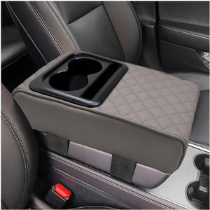 Car Center Console Armrest Pillow, Memory Foam Auto Armrest Box Cover with Cup Holder & Phone Holder, Waterproof Leather Arm Rest Protector Cushion, Interior Car Accessories (Diamond, Gray)