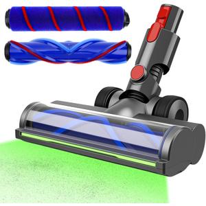 2 Brushes Replacement Head Compatible with Dyson V7/V8/V10/V11/V15 Cordless Vacuum, Soft Roller & V-Shape Brush Motorhead with Green LED Light, Anti-Tangle Cleaner Head for Hardwood Floor & Carpet