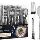 Plastic Cutlery Silverware Extra Heavyweight Disposable Flatware, Full Size Cutlery Combo, Silver Pebbled, 80 Forks, 40 Spoons, 40 Knifes, Value Pack 160 Count