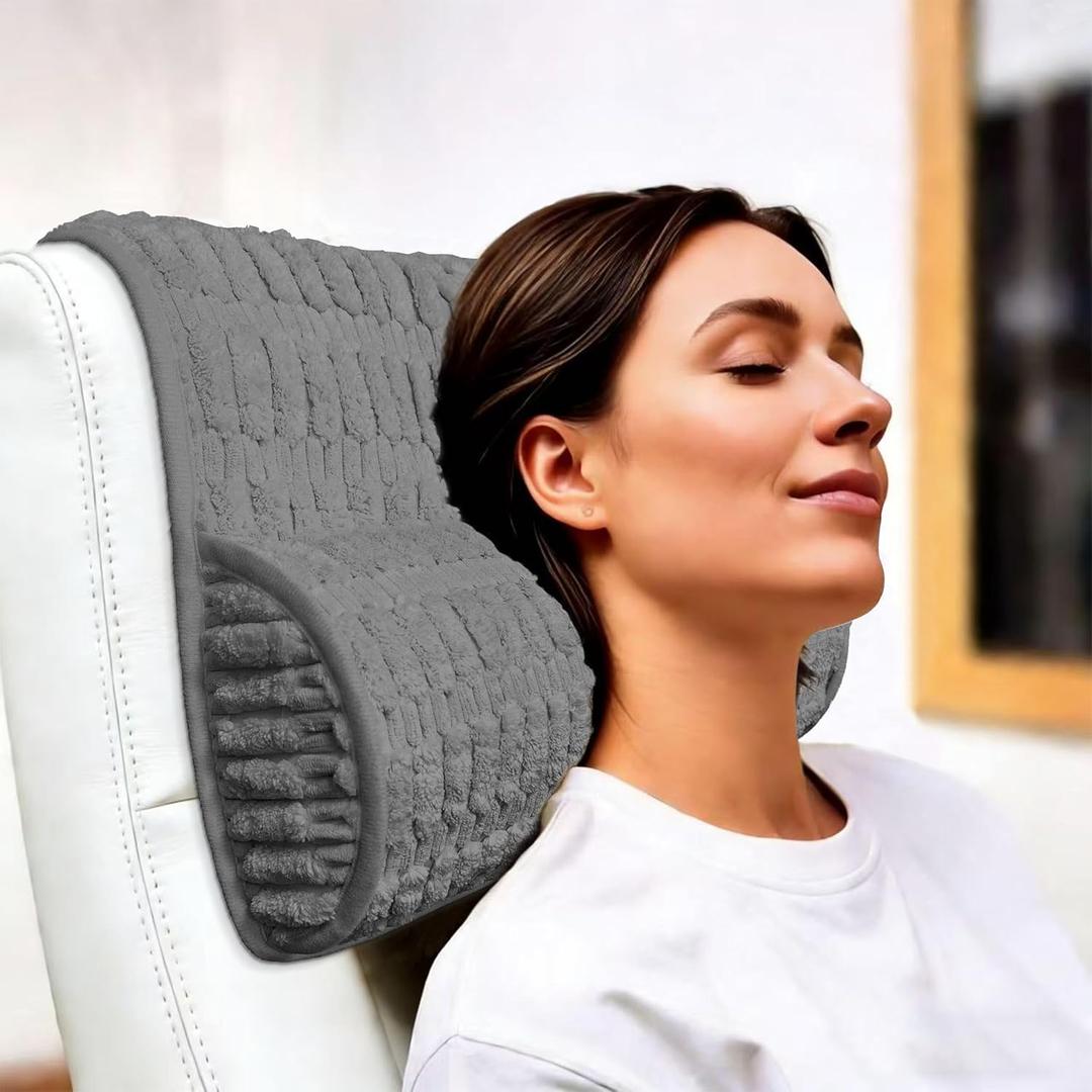 Memory Foam Headrest Pillow for Neck Pain Relief & Cervical Support - Ergonomic Neck Cushion for Office Chair, Car, Recliner, Sofa - Breathable & Pressure Relief (Gray, 17" W x 2.7" D)