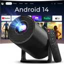 Mini Projector with WiFi 6 and Bluetooth 5.4 Built-in Android 11, 1080P 4K Support Portable Projector, Auto Vertical Keystone, LYNCAST 180° Rotatable Projector for Home,Outdoor OptiBarrel 500 Black