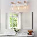 White Bathroom Vanity Light Fixtures, 3-Light Wood Bathroom Light Fixtures Over Mirror, Rustic Sconces Wall Lighting with Elegant Metal Lampshade for Living Room, Bedroom, Hallway