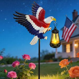 250th Anniversary America Eagle Garden Stake 4th of July Decorations Outdoor Patriotic Independence Memorial Day,29.9in Metal Eagle with Solar Lights,Decorative Garden Stakes for Yard Art Patio Porch