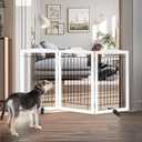 Freestanding Dog Fence Indoor Foldable Long Dog Gate for Doorways Stairs or Hallways Extra Wide Wood Pet Gate, White Puppy Gate, Gate for Dogs, Cedar,32 "Height-3 Panels