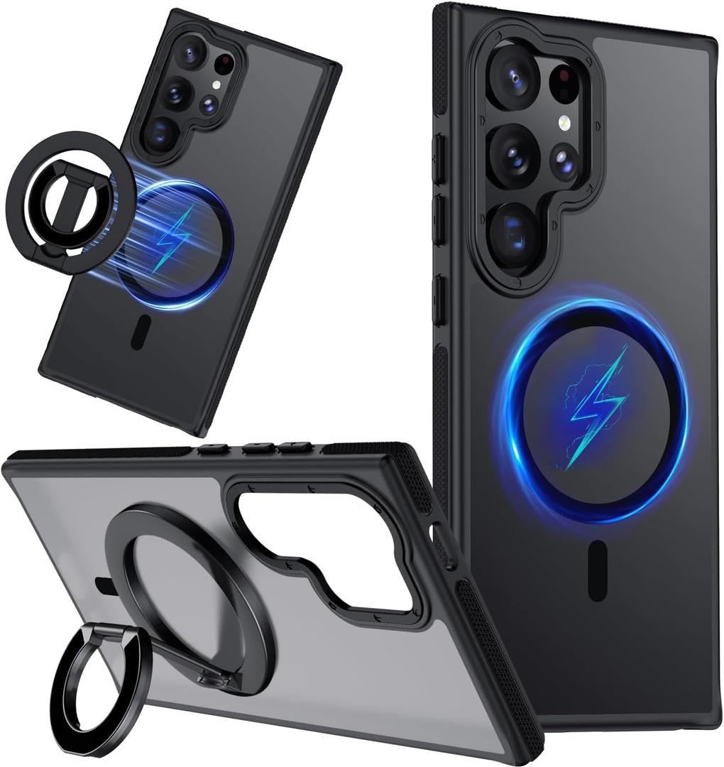 TIANNIUKE for Samsung Galaxy S22 Ultra Case, Dual-Side Magnetic Ring Holder,Compatible with MagSafe, Anty-Slip Grip,Military-Grade Protective, Adjustable Kickstand, Magnetic Phone Case (Black)