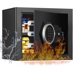 1.3 Cub Small Safes for Home, Anti-Theft Fire Security Safe Box with Digital Keypad, Spare Keys & Removable Shelf, Personal Document Safety Box Fireproof Waterproof for Money Valuables