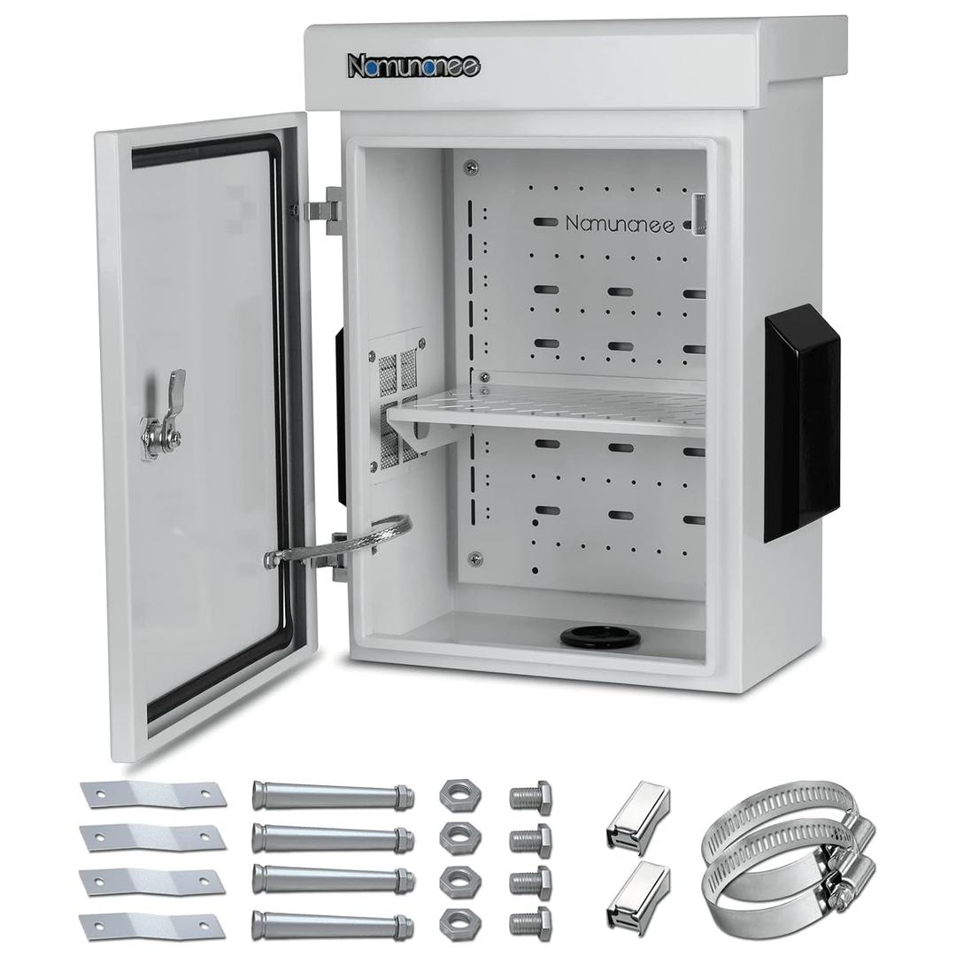 Outdoor Electrical Box, Cold-Rolled Steel Plate, Aluminum Alloy Back Beam, One-Piece Ventilation Design, IP65 Waterproof, Wall/Pole Mounted (17.8" x 13.8" x 8")