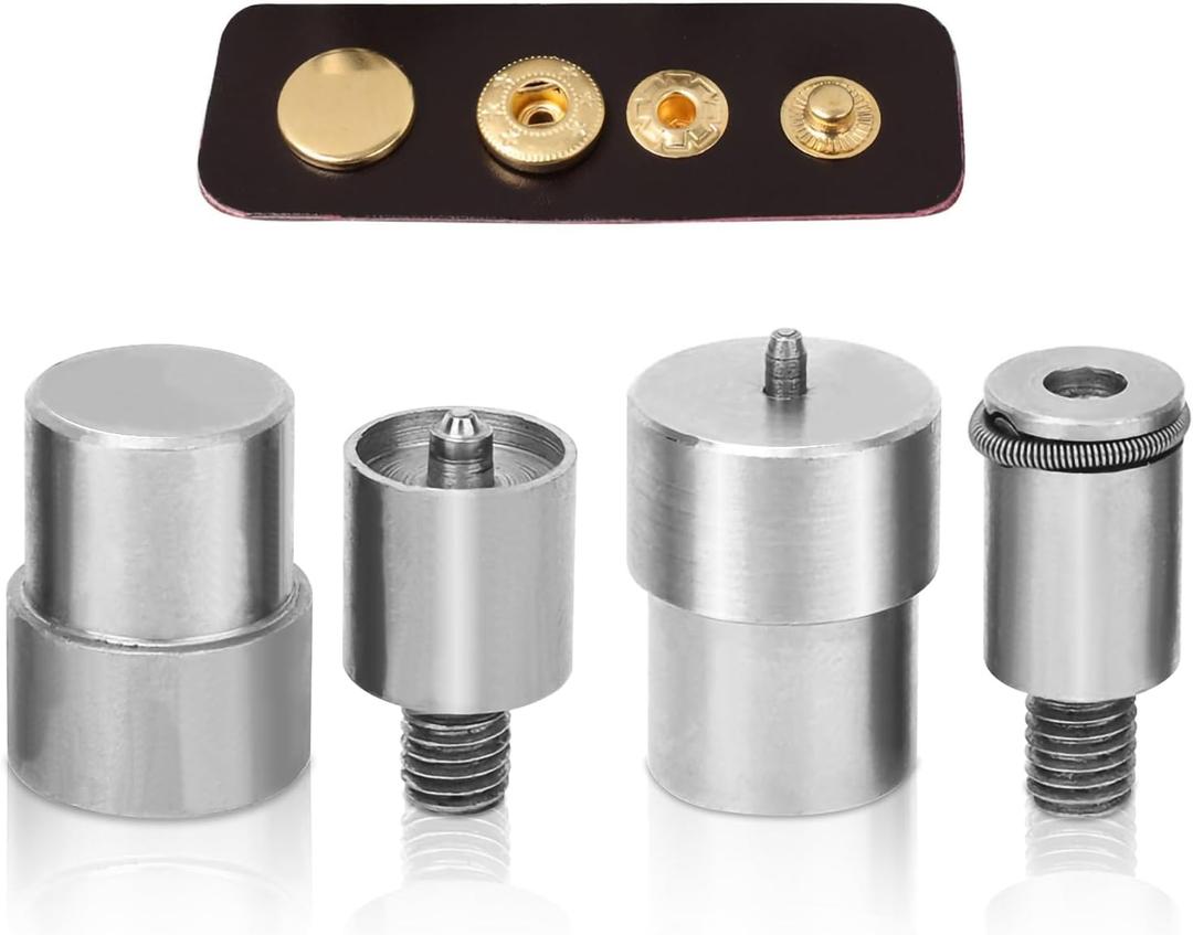 Agatige 4Pcs Snap Button Die Mold Set, Stainless Steel Heavy Duty Press Button Die Snaps Fastener Tool Mould for Hand Press Machine Setter Clothing Leather No-sew Button for 651/633/ 831 Buttons