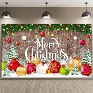 Irenare Christmas Backdrop Merry Christmas Banner Party Decoration Xmas Photography Background Photo Props for Winter Holiday New Year Eve Family Party Decoration Supplies(Large Xmas Ball)
