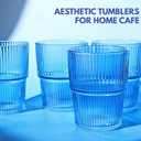 Ribbed Drinking Glasses Set of 4 - Stackable Glass Cups for Kitchen - Iced Coffee, Water, Juice & Mocktails - Aesthetic Water Tumblers Elegant Hostess Gifts Home Essentials (14 fl oz)