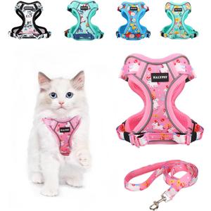Halypet Cat Harness and Leash Set[MAX Safety 4th-Gen] Cute Escape Proof Vest Harness for Girl&Boy Cat Walking, Comfortable Adjustable Leash and Reflective Strips for Outdoor Kitten, XS Pink Unicorn