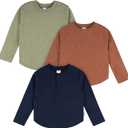 Gerber Baby Boys' 3-Pack Long Sleeve Shirts (4T, Green, Brown & Black)